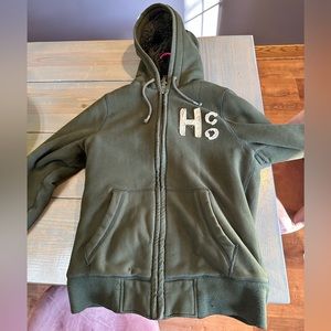 HOLLISTER FAUX FUR BLUE FULL ZIP STRANDS POINT HOODIE HEAVYWEIGHT JACKET